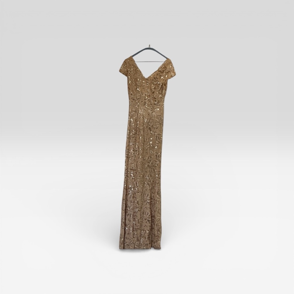Maria Cristina Gold Sequin Lace Gown – Formal – Off Shoulder – Size M